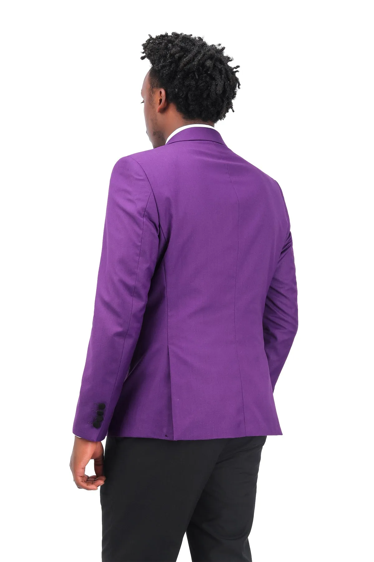 3 Piece Men's Suits One Button Slim Fit Peaked Lapel Tuxedo Purple