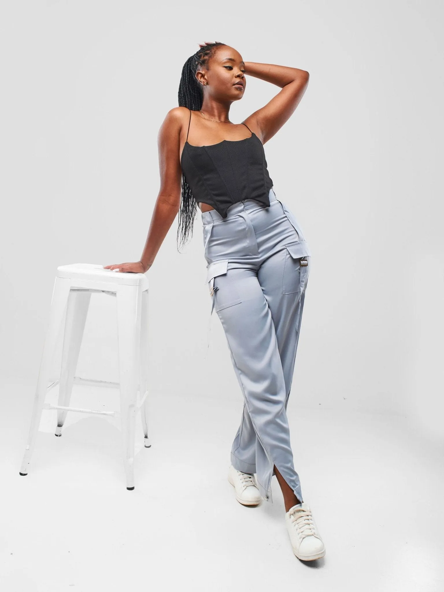 Anika Satin Cargo Pants - Baby Blue