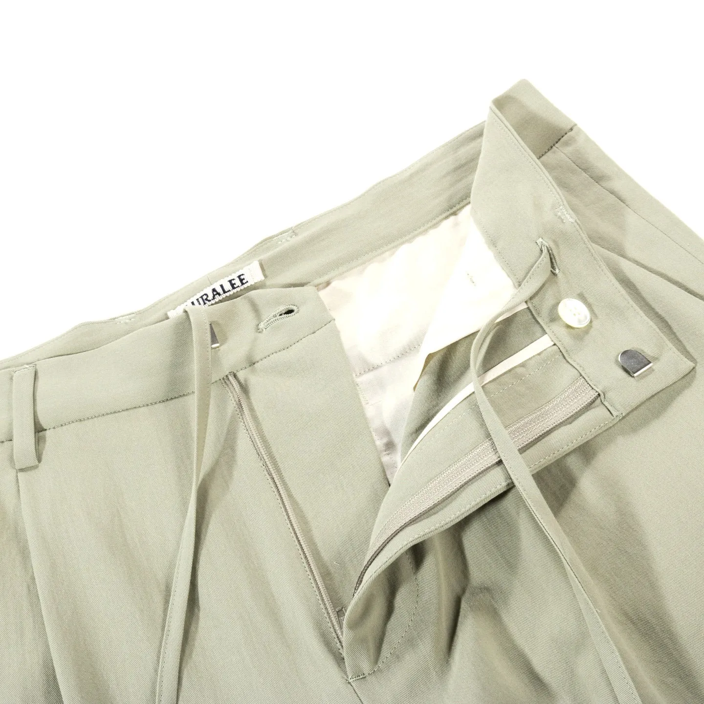 AURALEE HARD TWIST COTTON SILK VIYELLA SLACKS SAGE GREEN