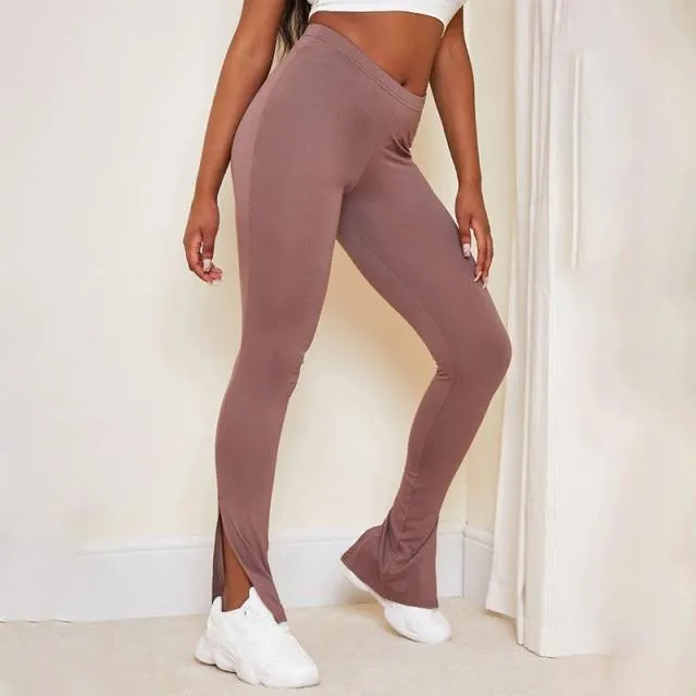 Autumn Casual Women's Solid Side Split Streetwear Skinny Leggings Pants Trousers