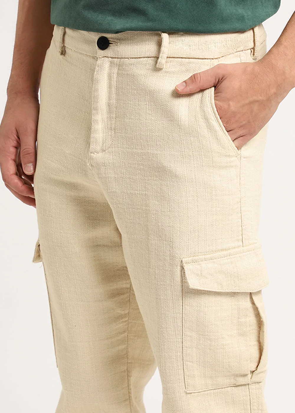 Beige Linen Cargo Pants