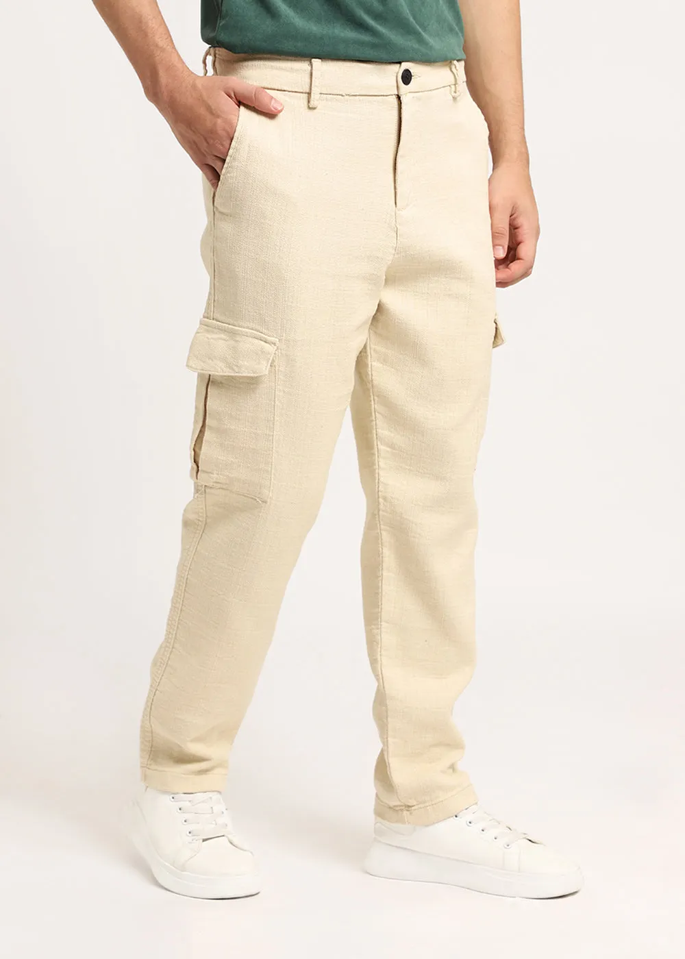 Beige Linen Cargo Pants