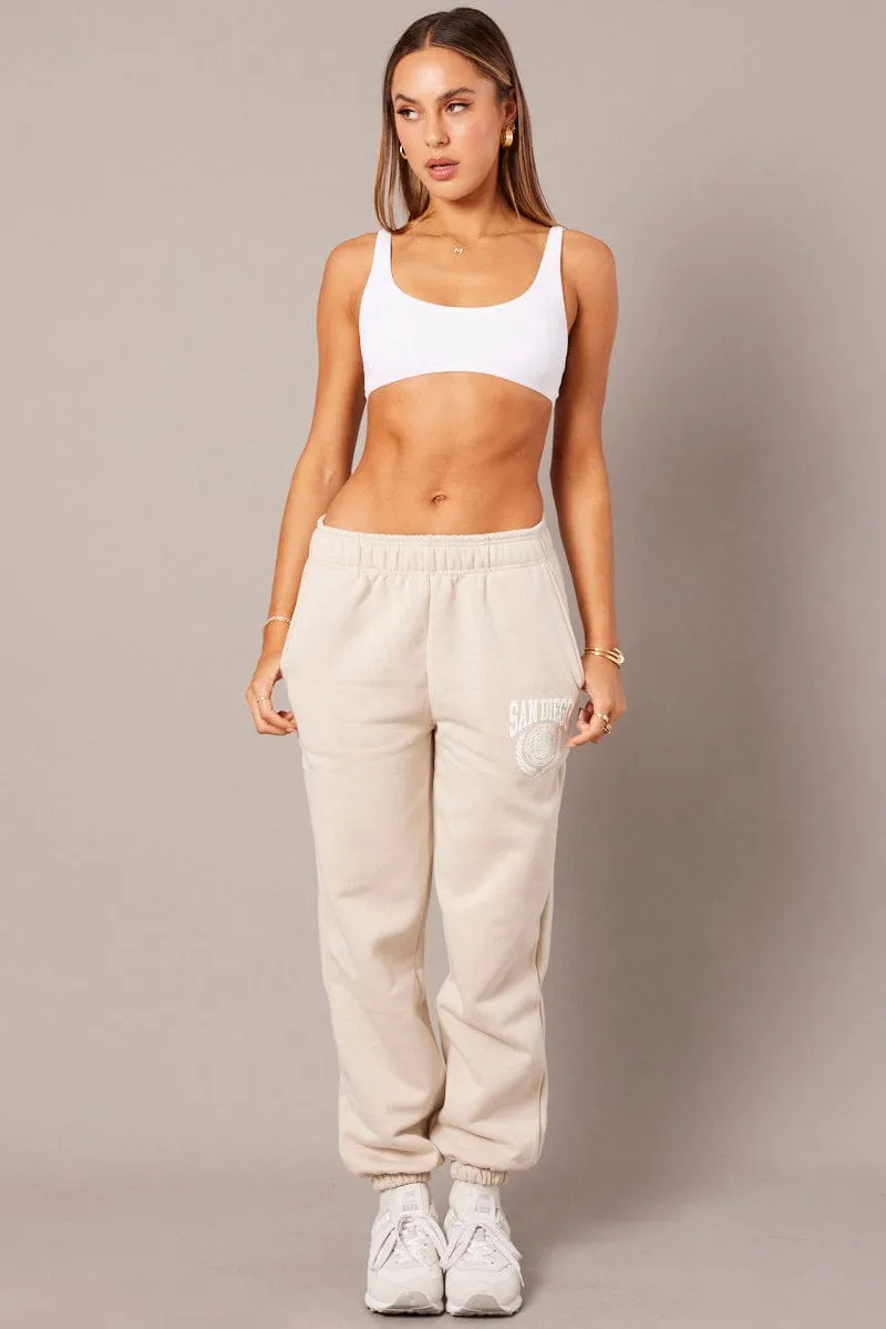 Beige Track Pants High Rise