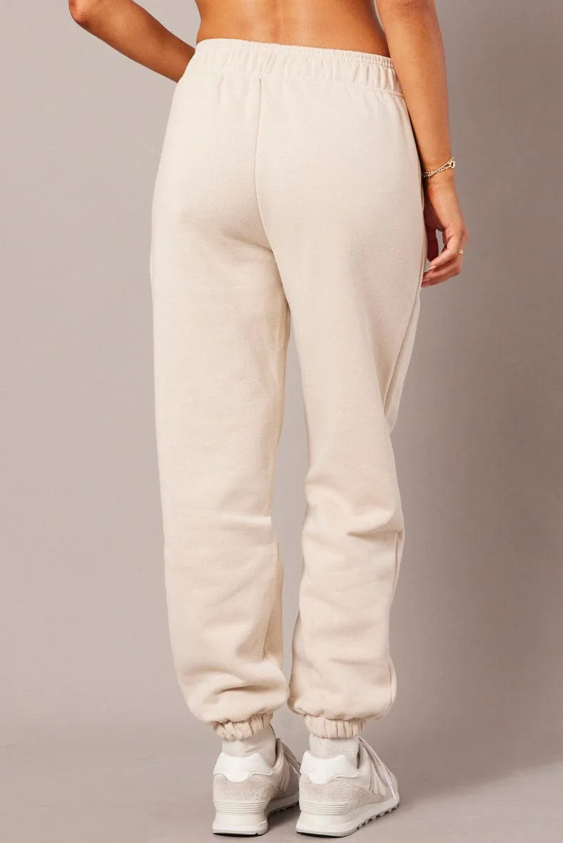 Beige Track Pants High Rise