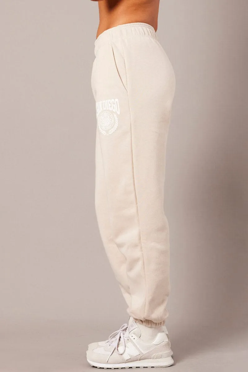 Beige Track Pants High Rise