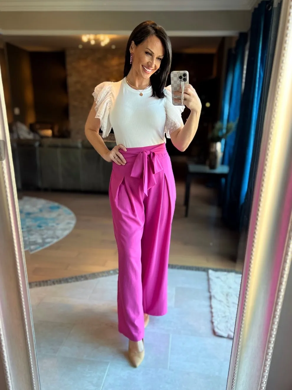 Berry Pink Solid Waist Tie Palazzo Pants