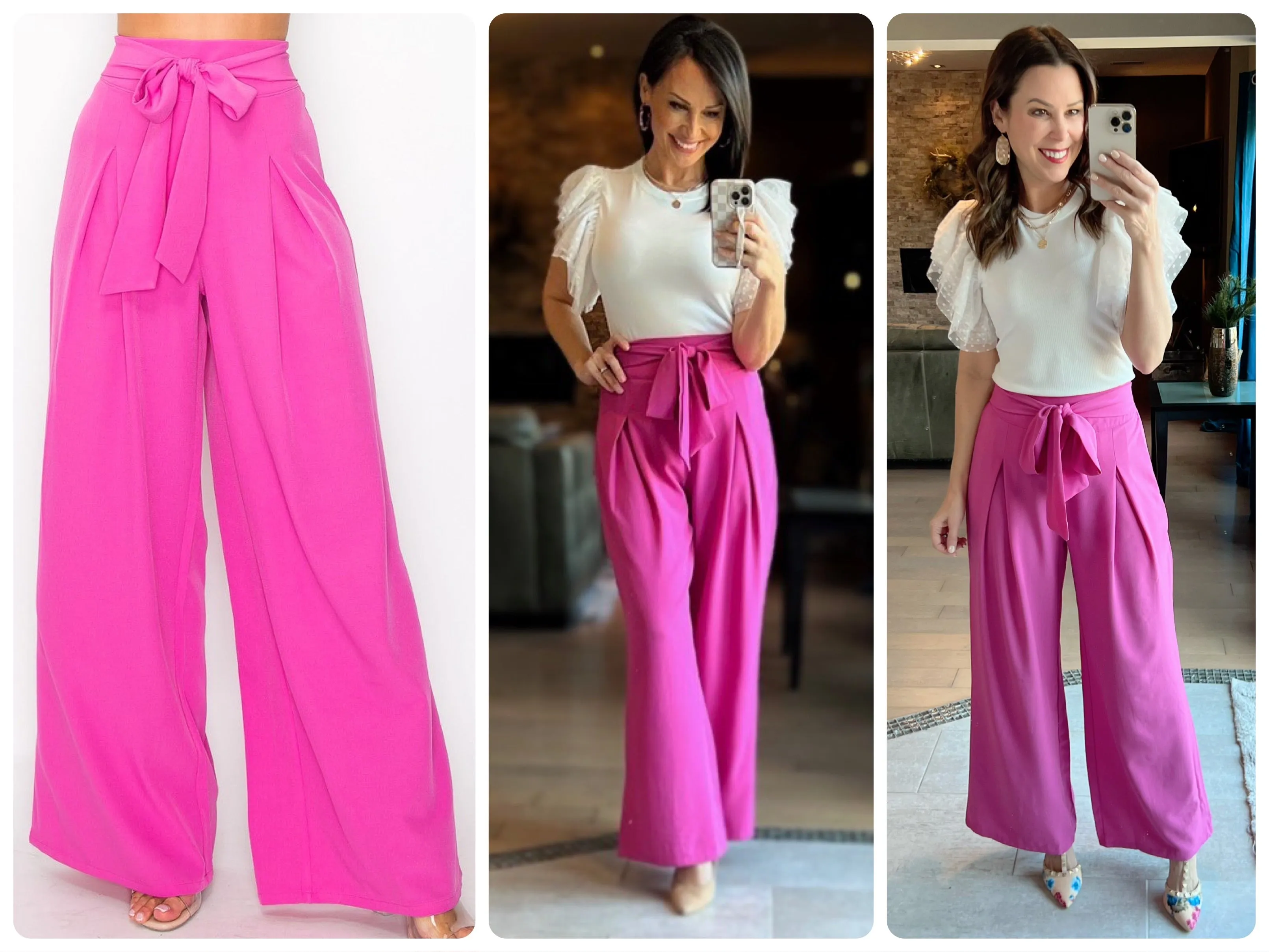 Berry Pink Solid Waist Tie Palazzo Pants