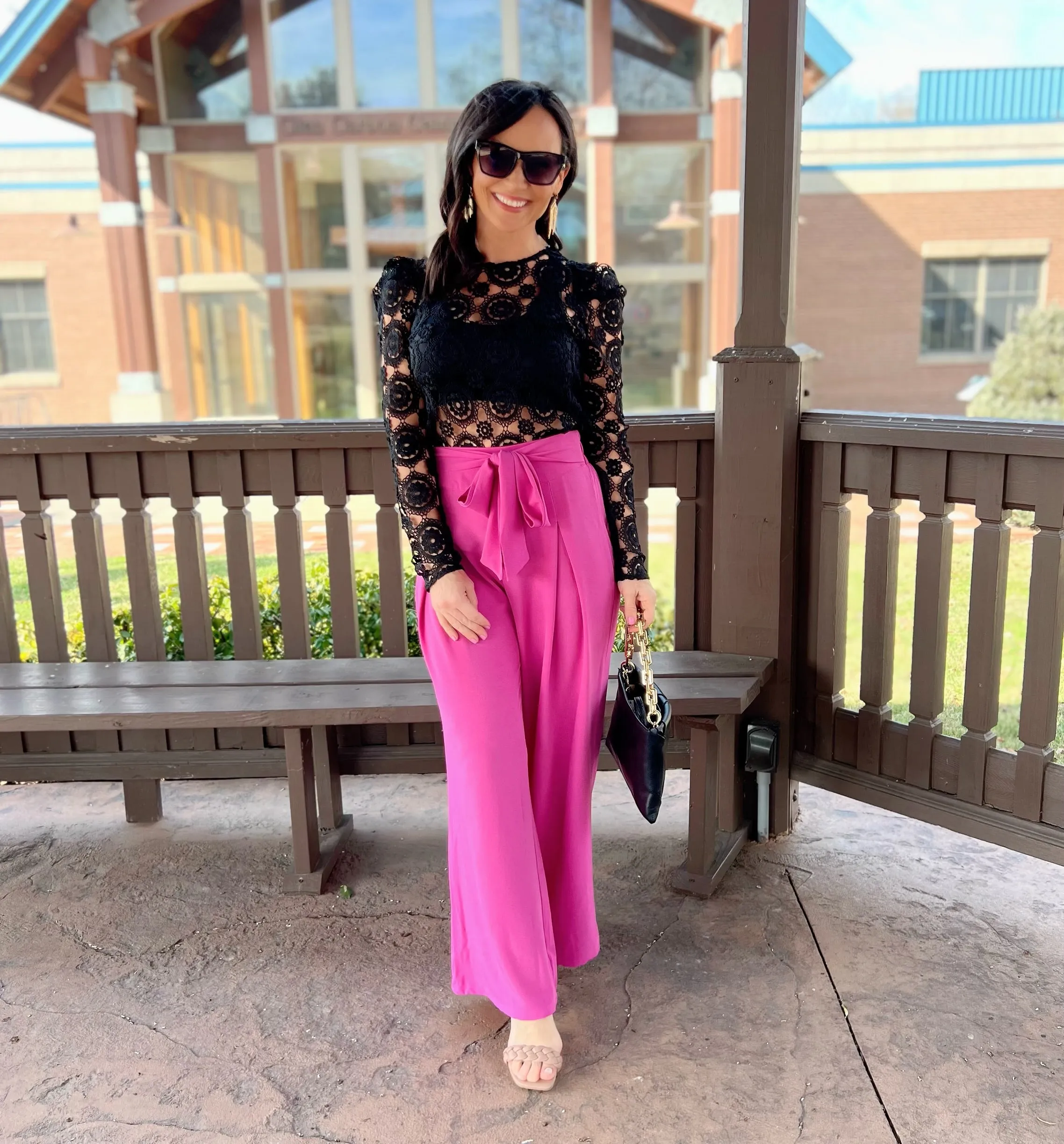 Berry Pink Solid Waist Tie Palazzo Pants