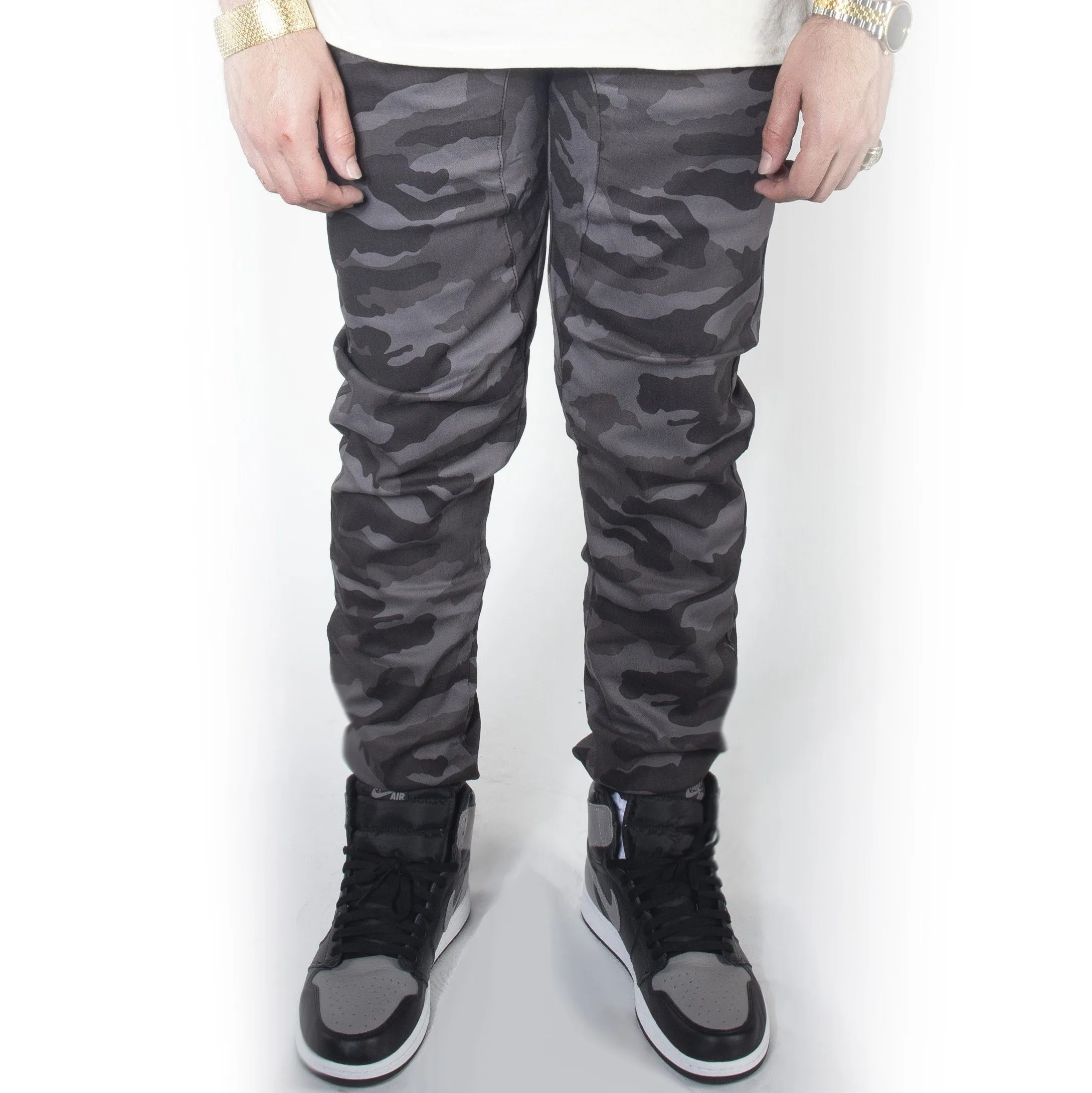 Black Camo Twill Jogger Pants JG804