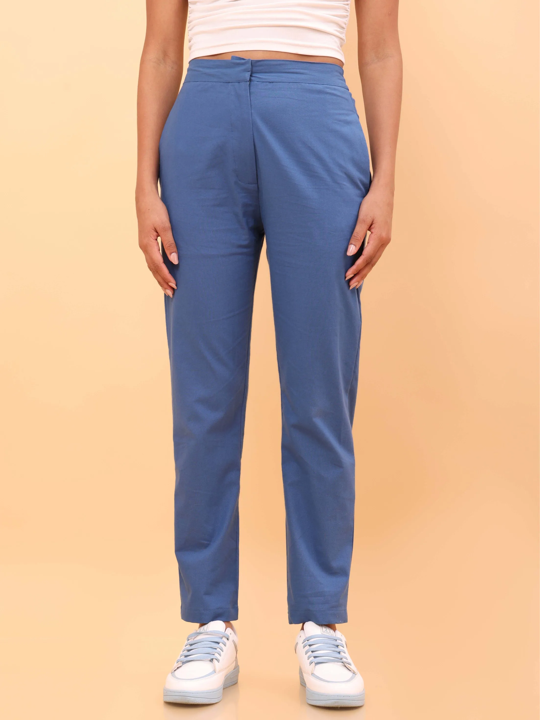 Blue Straight Cotton Pants