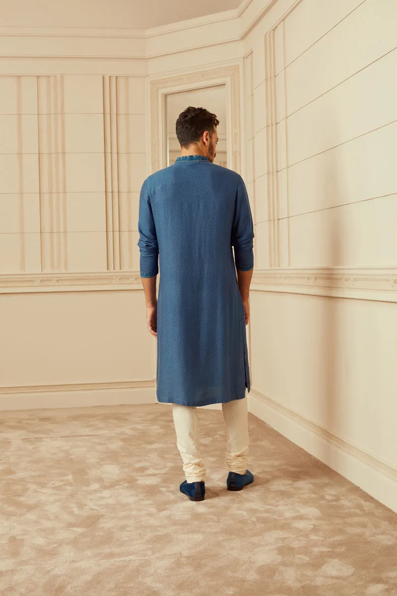 Blue Textured Kurta Set