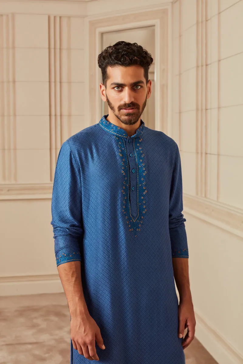 Blue Textured Kurta Set