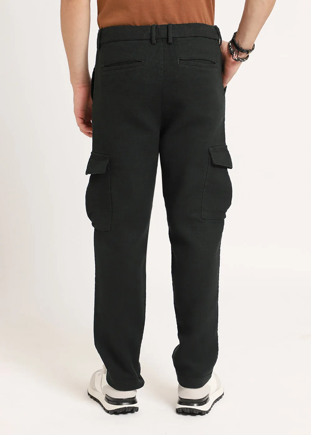 Bottle Green Linen Cargo Pants