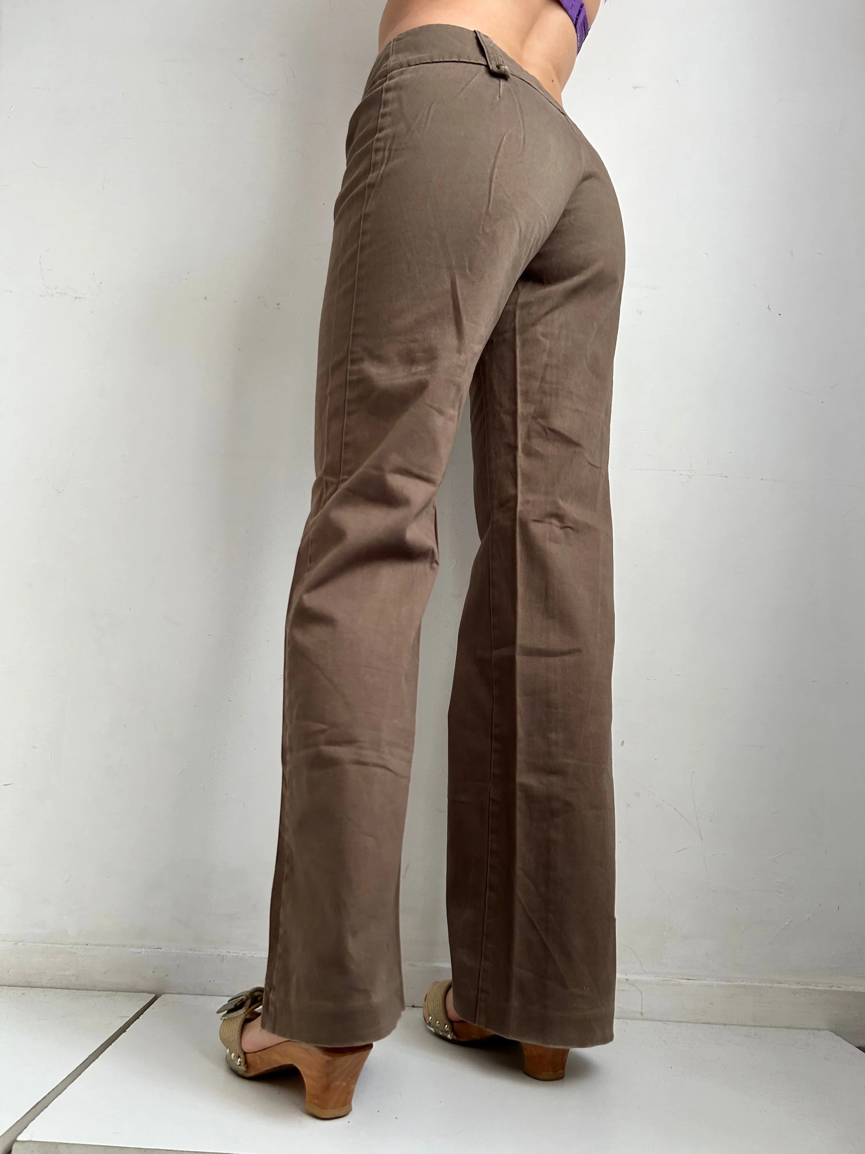 Brown low rise cotton large office pants (S/M)