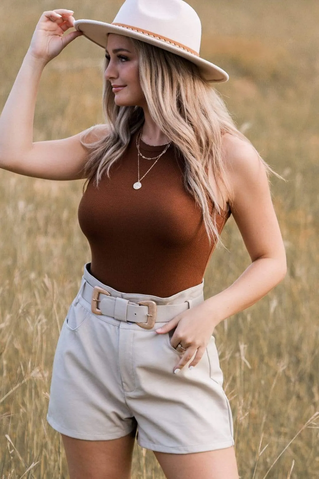 Brown Ribbed Bodysuit