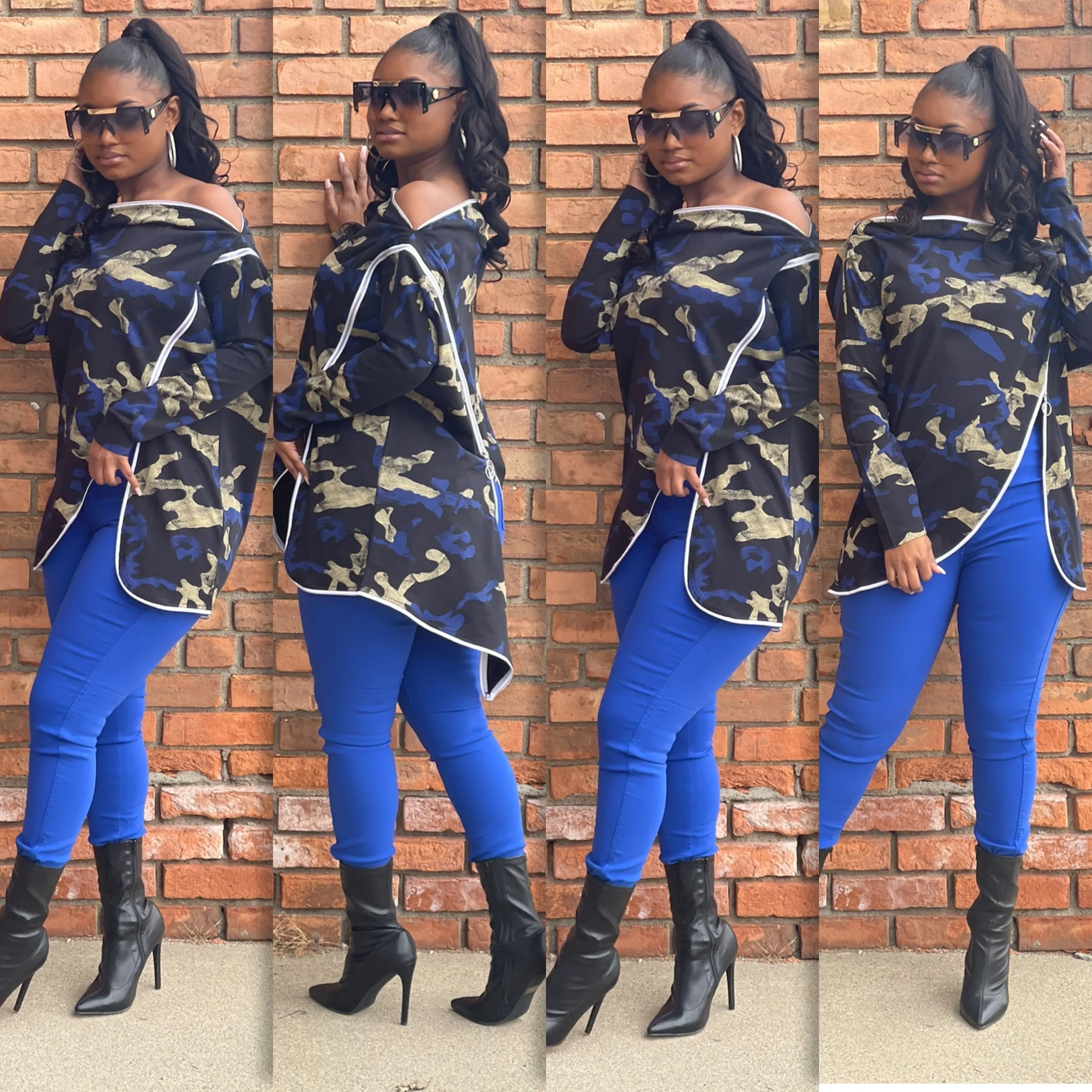 Camo Zip Me Many Ways Top (Blue)