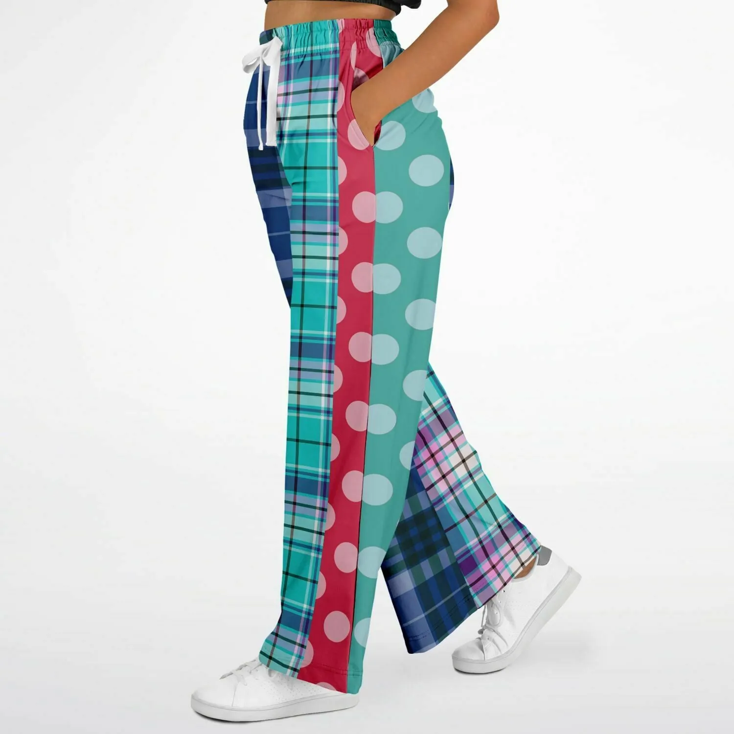 Cerulean Plaid Polka Eco-Poly Stretchy Phat Bellbottoms