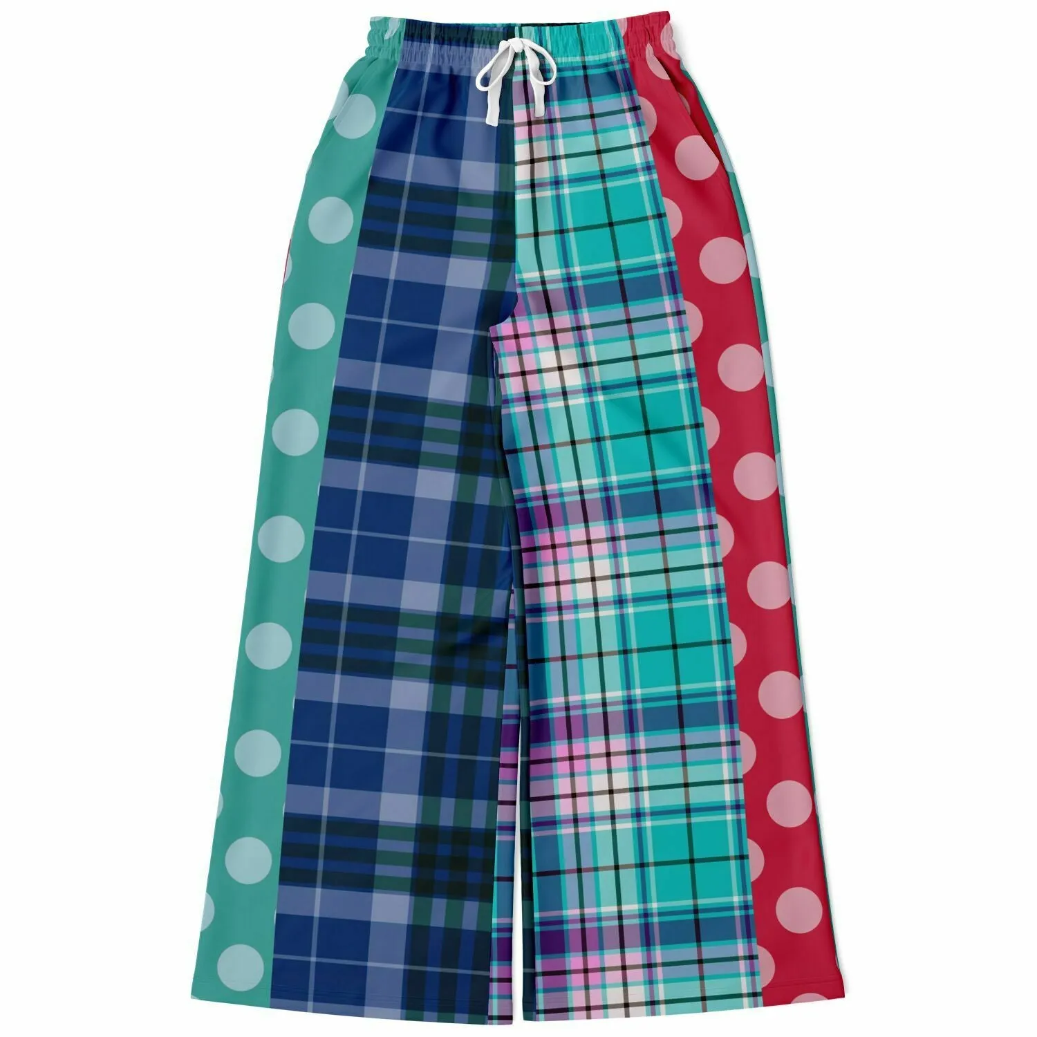 Cerulean Plaid Polka Eco-Poly Stretchy Phat Bellbottoms