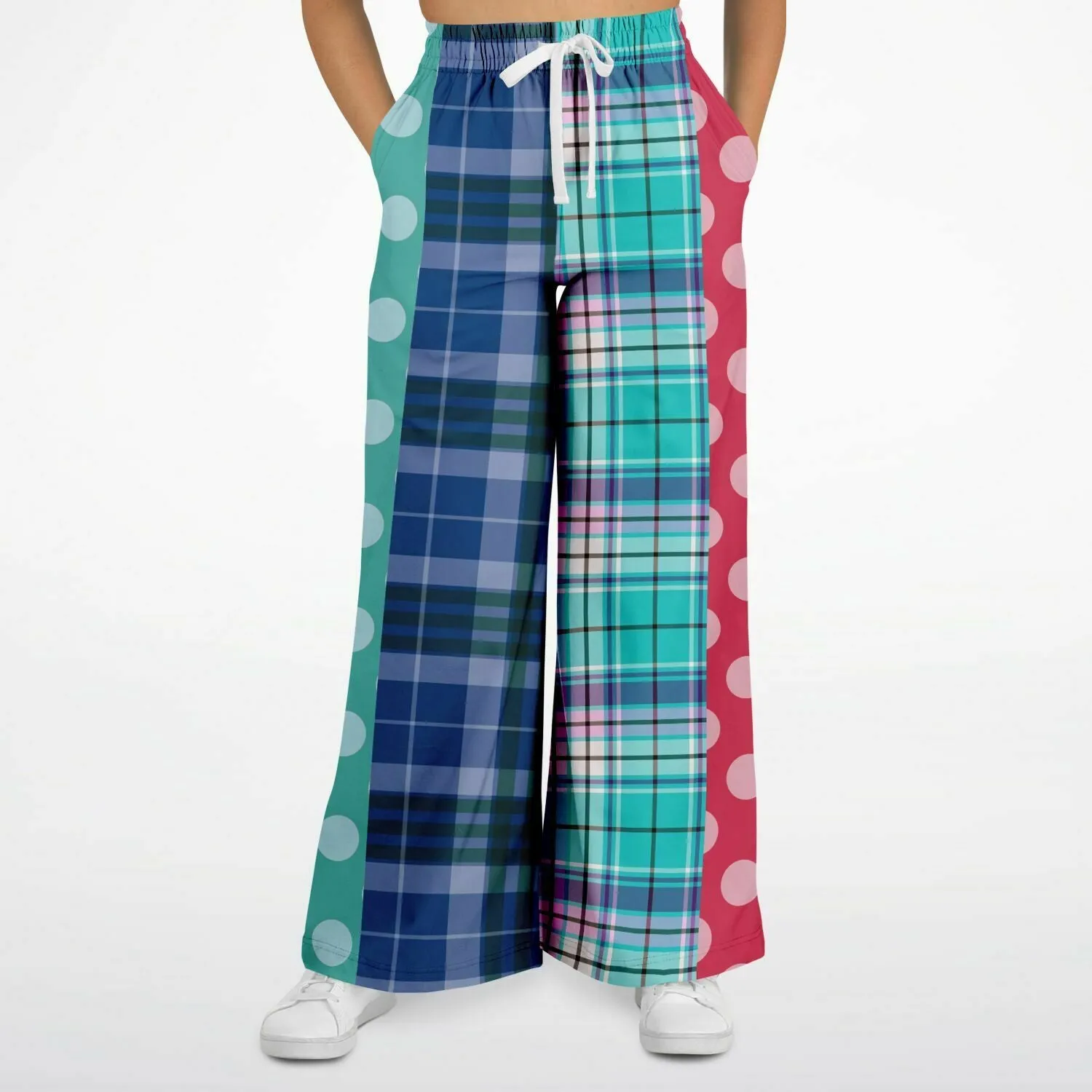 Cerulean Plaid Polka Eco-Poly Stretchy Phat Bellbottoms