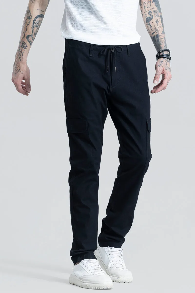 City Breeze Black Linen Cargo Pant