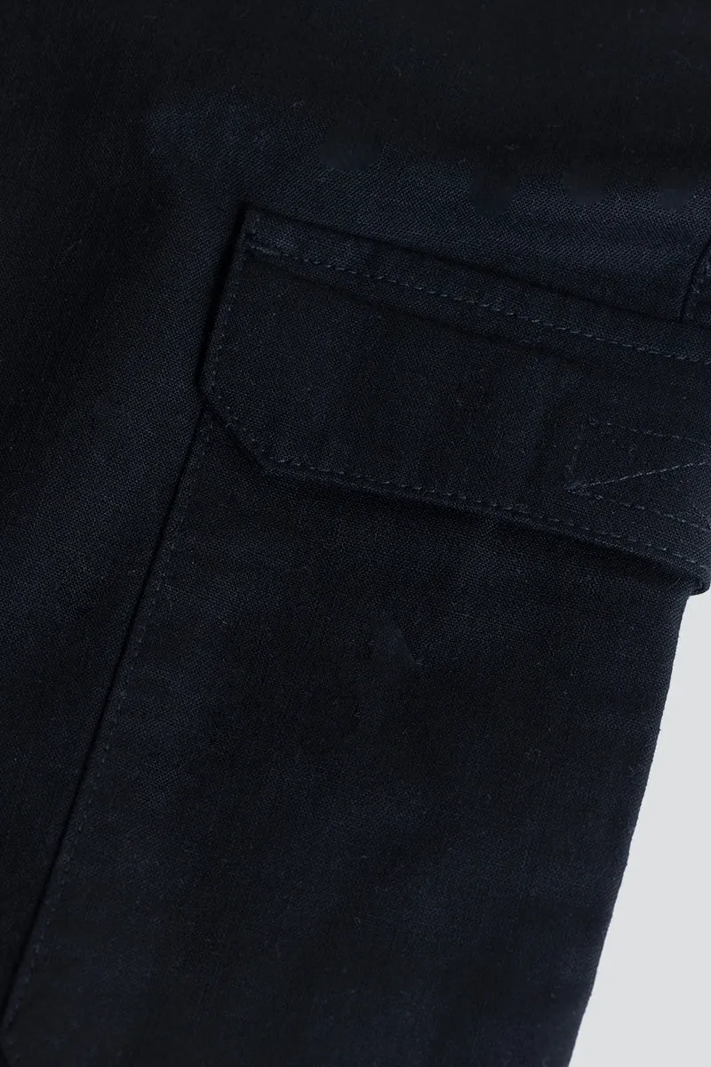 City Breeze Black Linen Cargo Pant