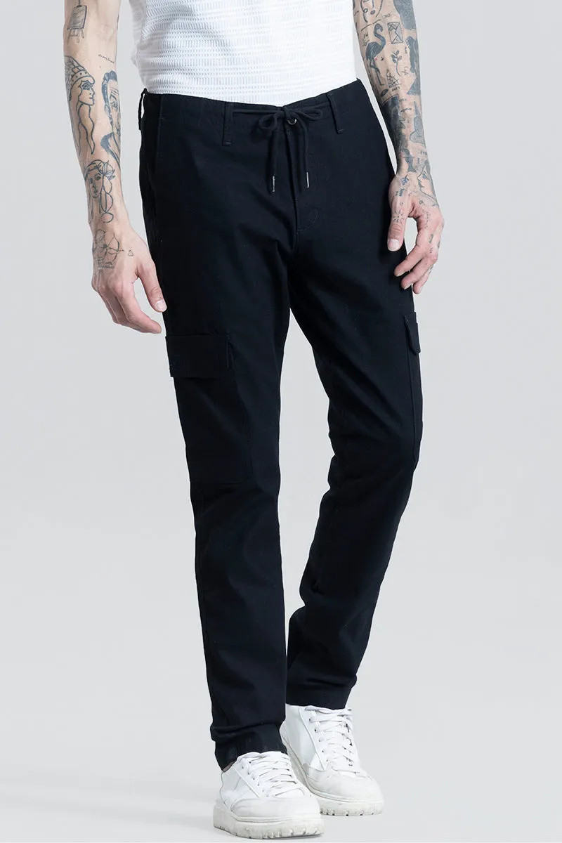 City Breeze Black Linen Cargo Pant