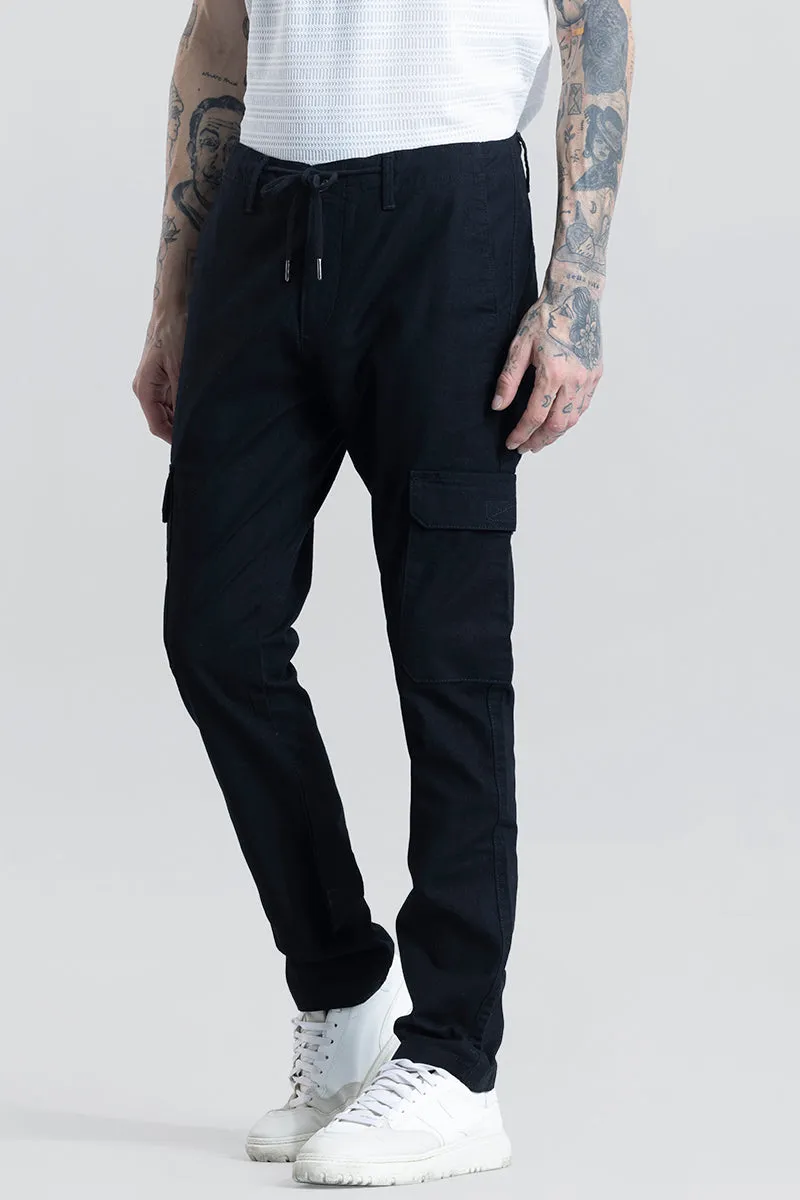 City Breeze Black Linen Cargo Pant