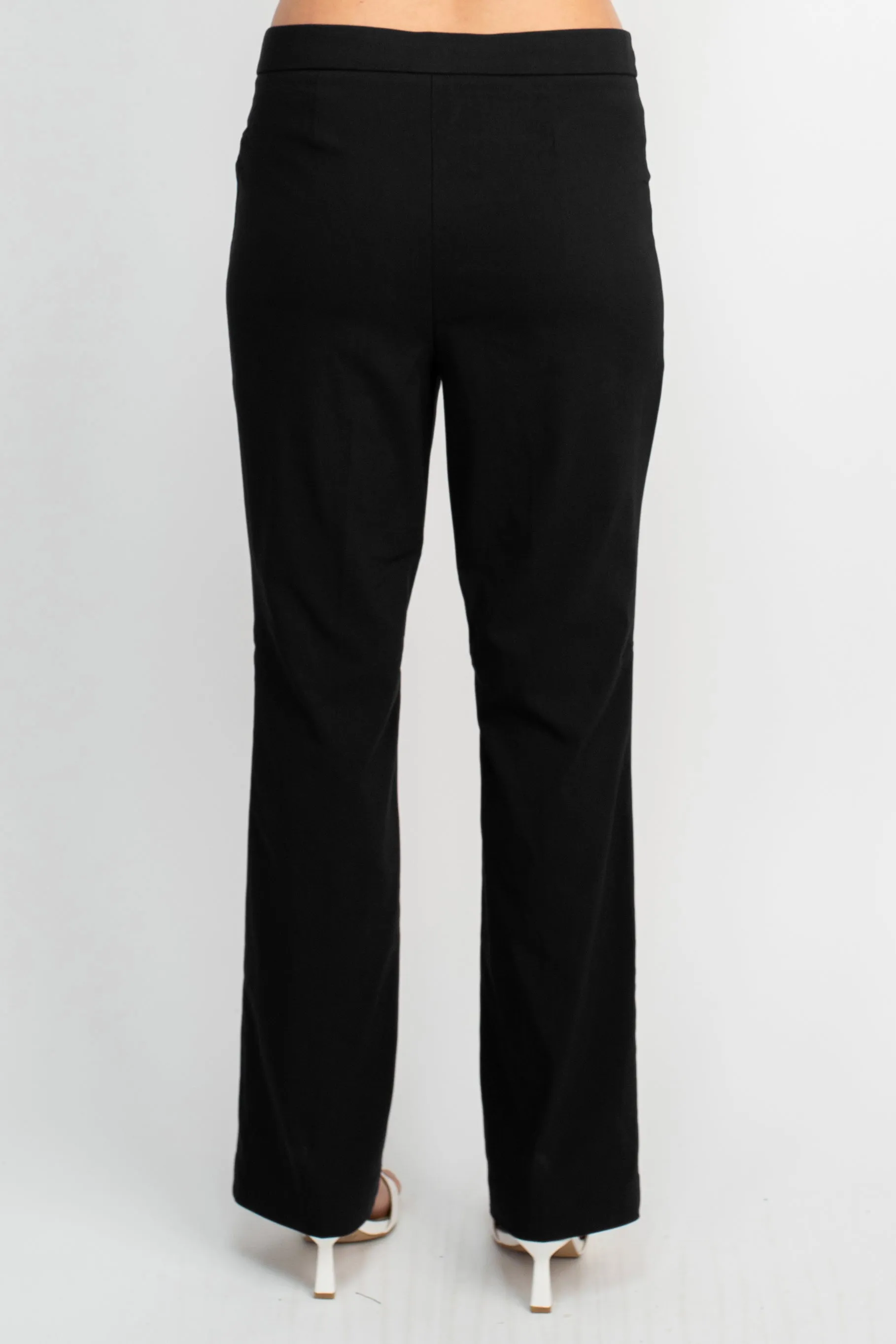 Counterparts Banded Waist Pull On Straight Cut Solid Hardware Detail Stretch Rayon Pants