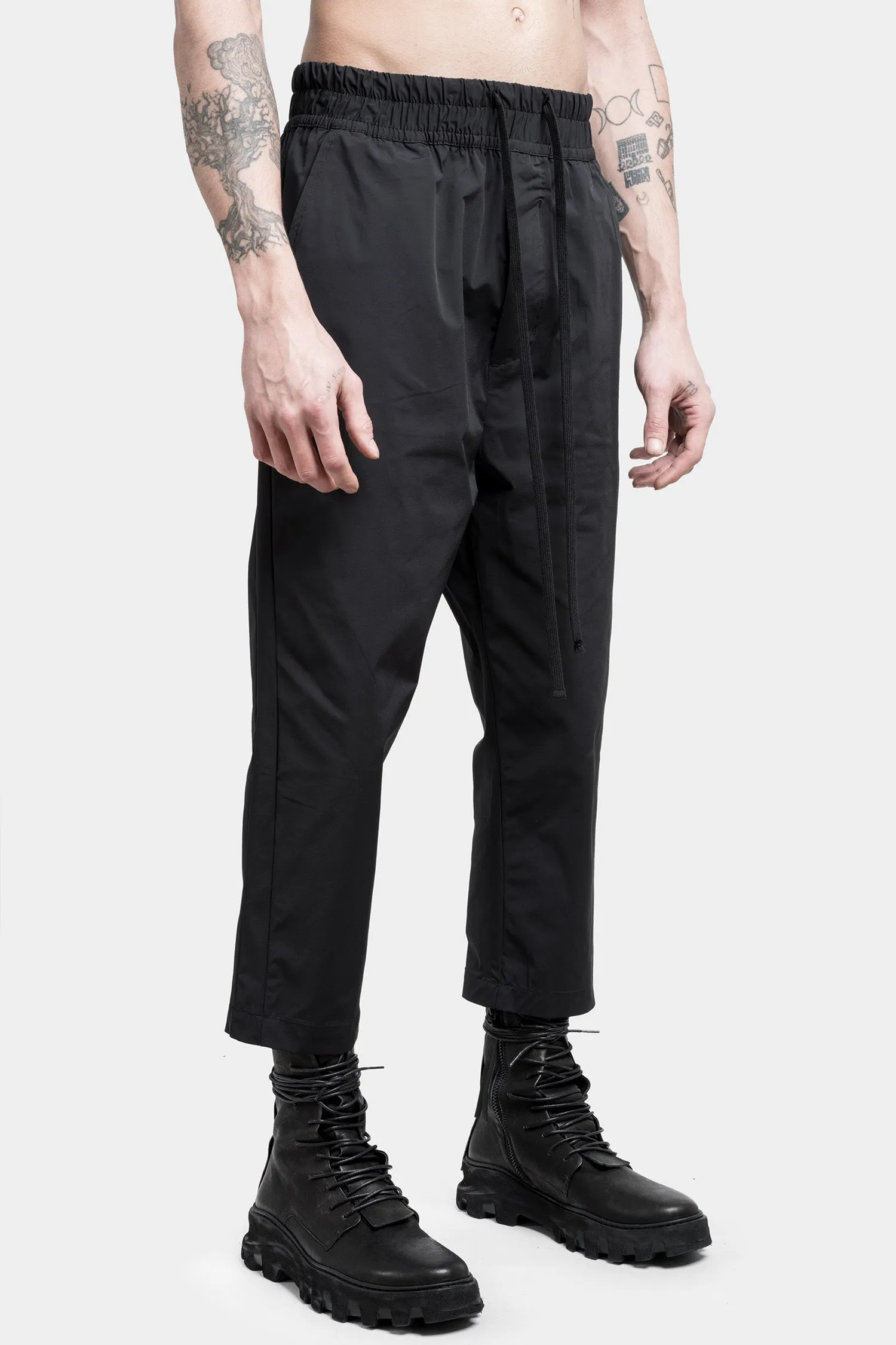 Cropped drawstring trousers, Black