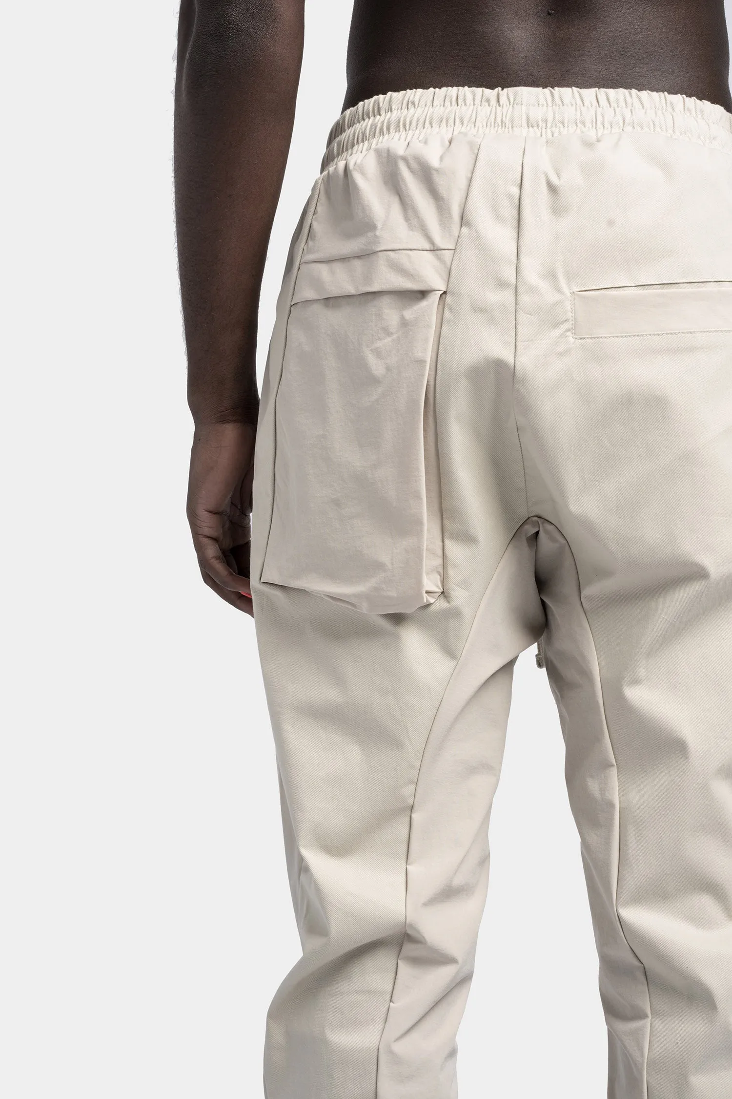 Drop crotch zip pocket tech pants, Sand shell