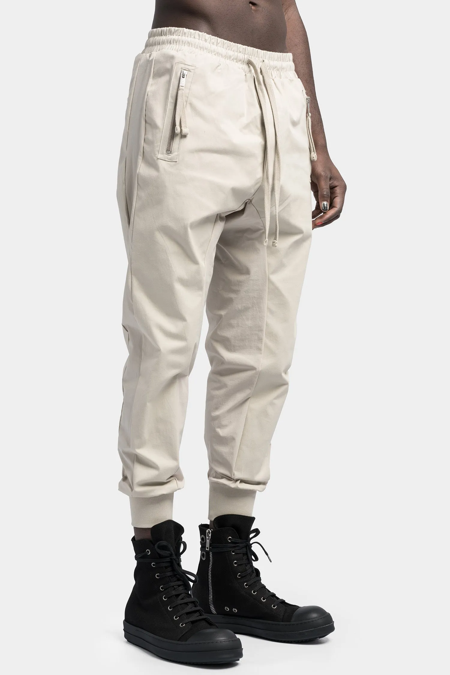 Drop crotch zip pocket tech pants, Sand shell