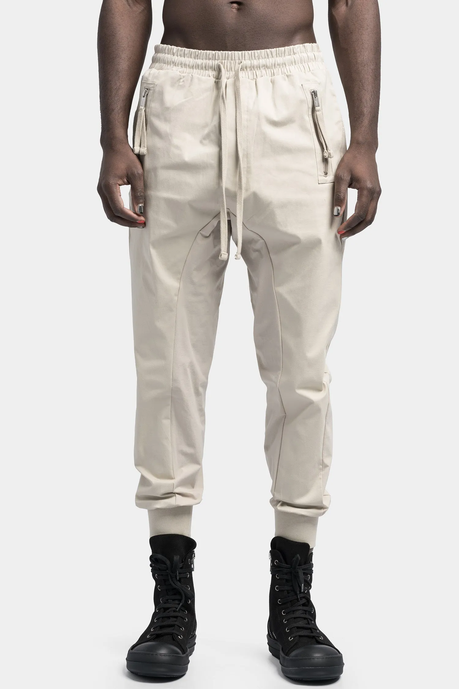 Drop crotch zip pocket tech pants, Sand shell