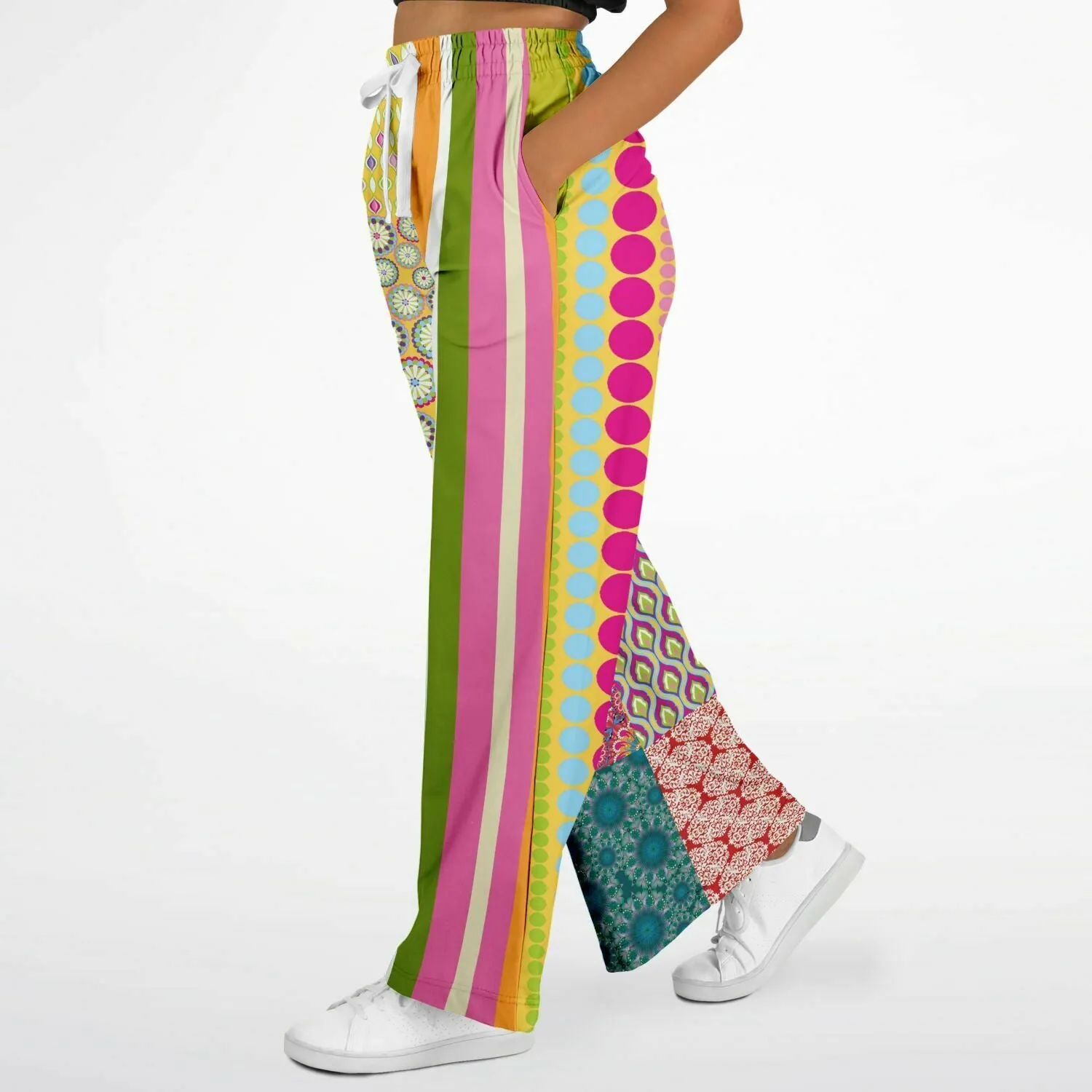 Hello Janis! Green Striped Patchwork Stretchy Phat Bellbottoms