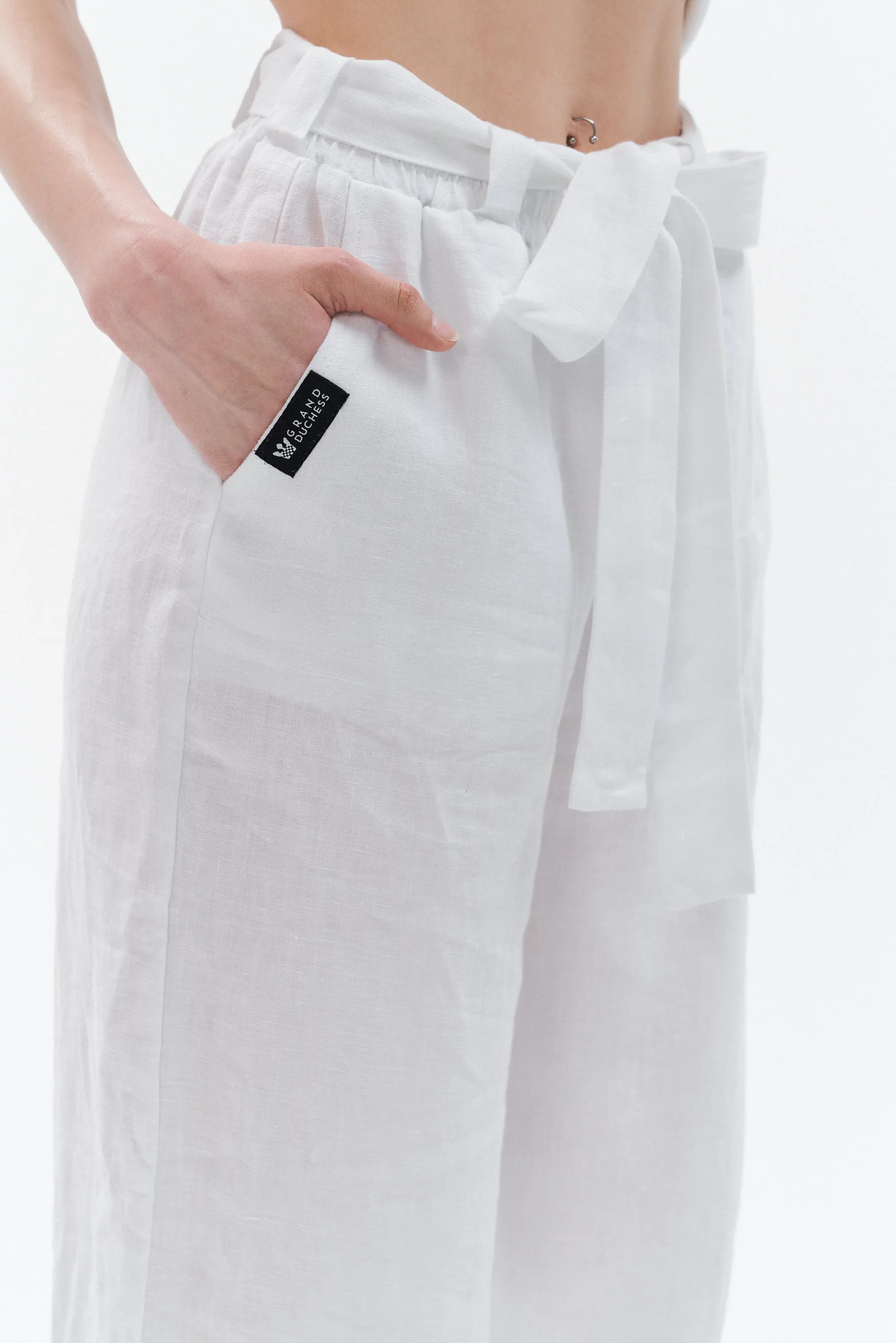 Linen pants with golden stripe "Impresionante" (White)