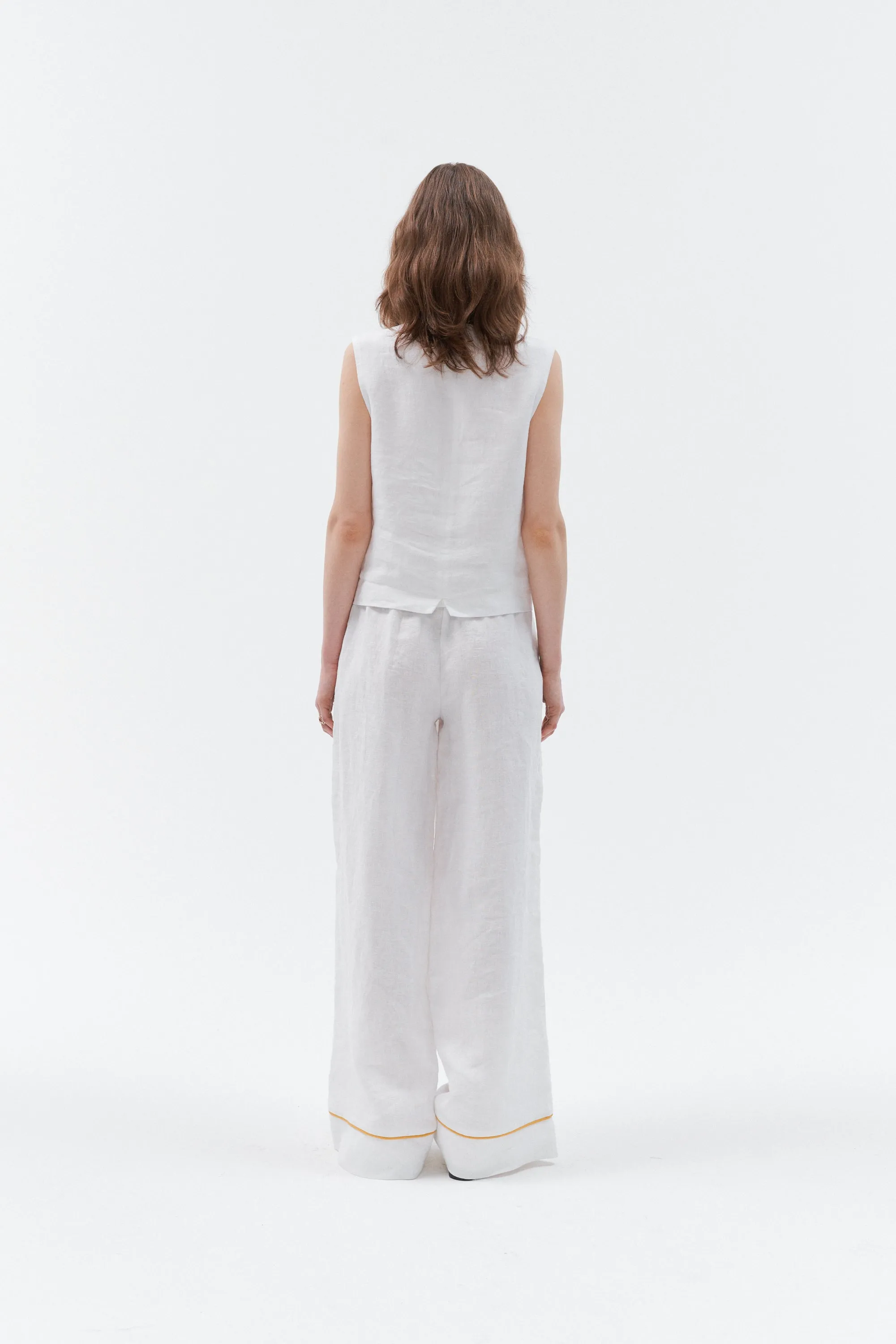 Linen pants with golden stripe "Impresionante" (White)