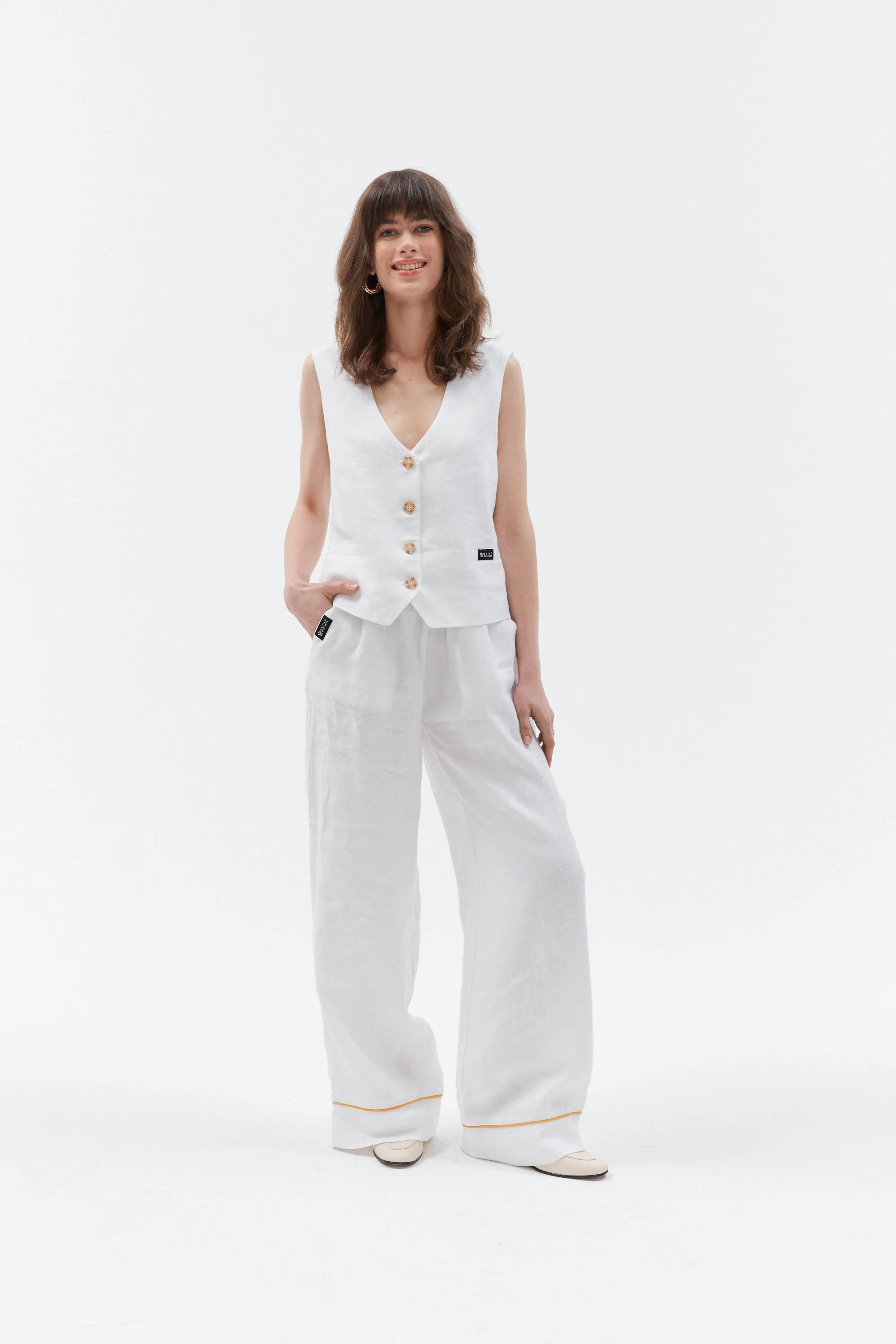 Linen pants with golden stripe "Impresionante" (White)