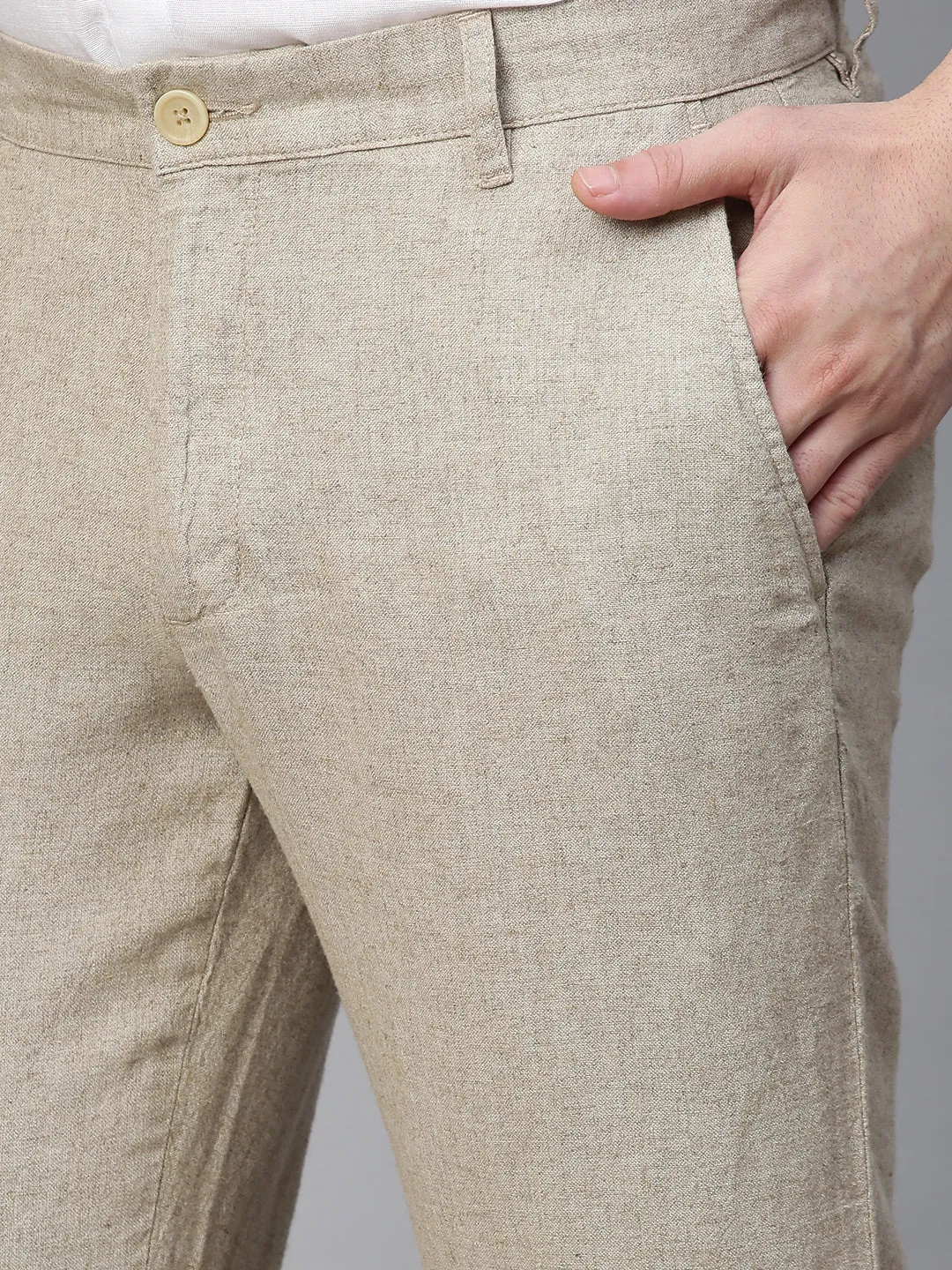 Men's Natural 100% Linen Regular Fit Pant