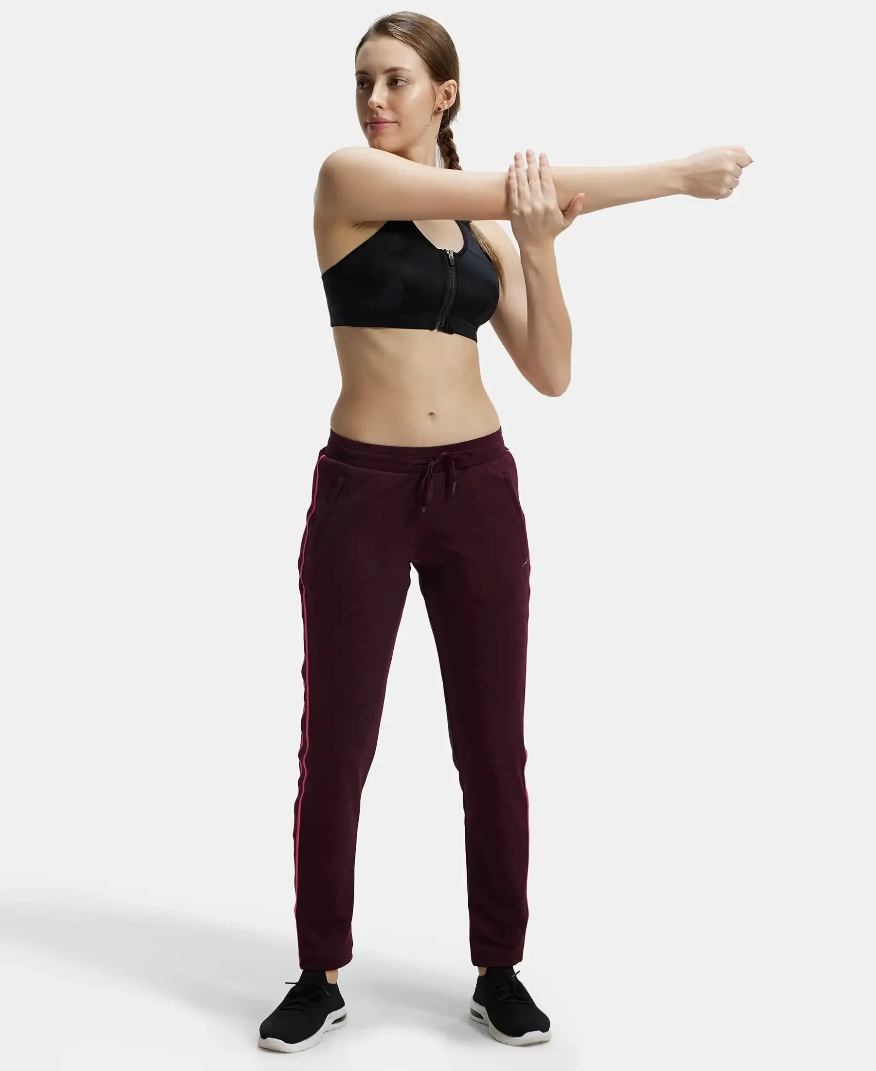 Microfiber Fabric Straight Fit Trackpants with Side Zipper Pockets - Wine Tasting