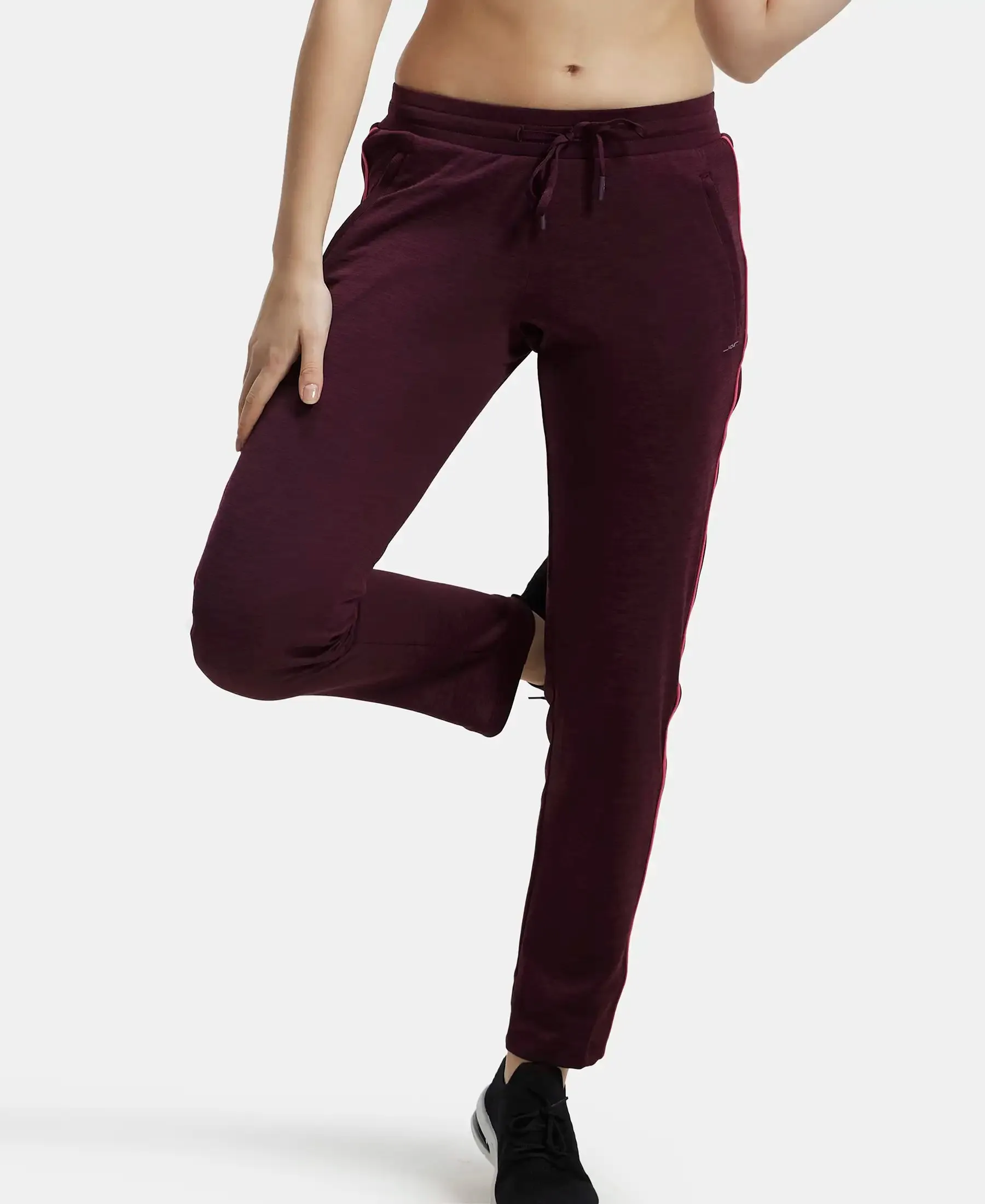 Microfiber Fabric Straight Fit Trackpants with Side Zipper Pockets - Wine Tasting