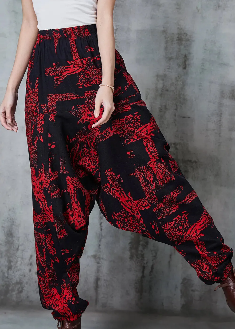 Modern Red Oversized Print Cotton Harem Pants Spring JK1011