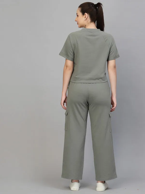 Odour Free Round Neck T-shirt With Track Pants Co Ord Set For Women