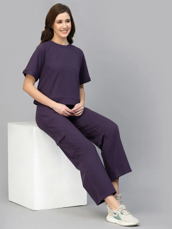 Odour Free Round Neck T-shirt With Track Pants Co Ord Set For Women