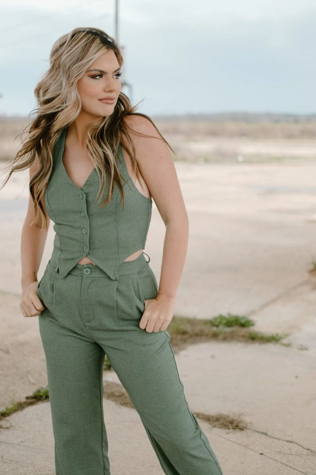 Olive Business Casual Set Pants