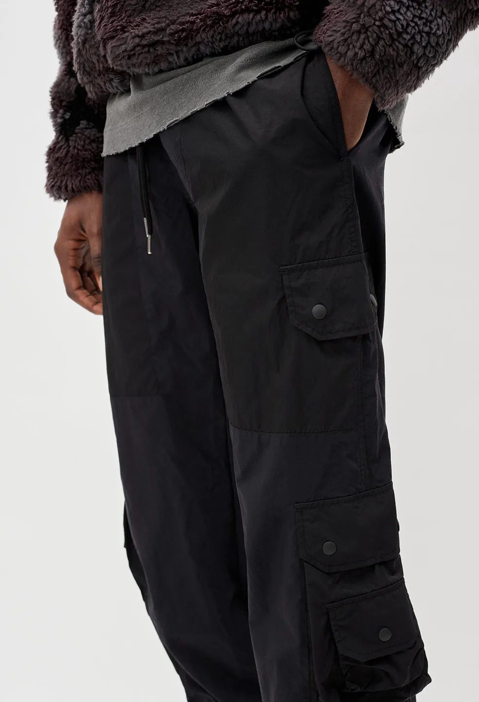 Paneled Nylon Cargo Pants / Black