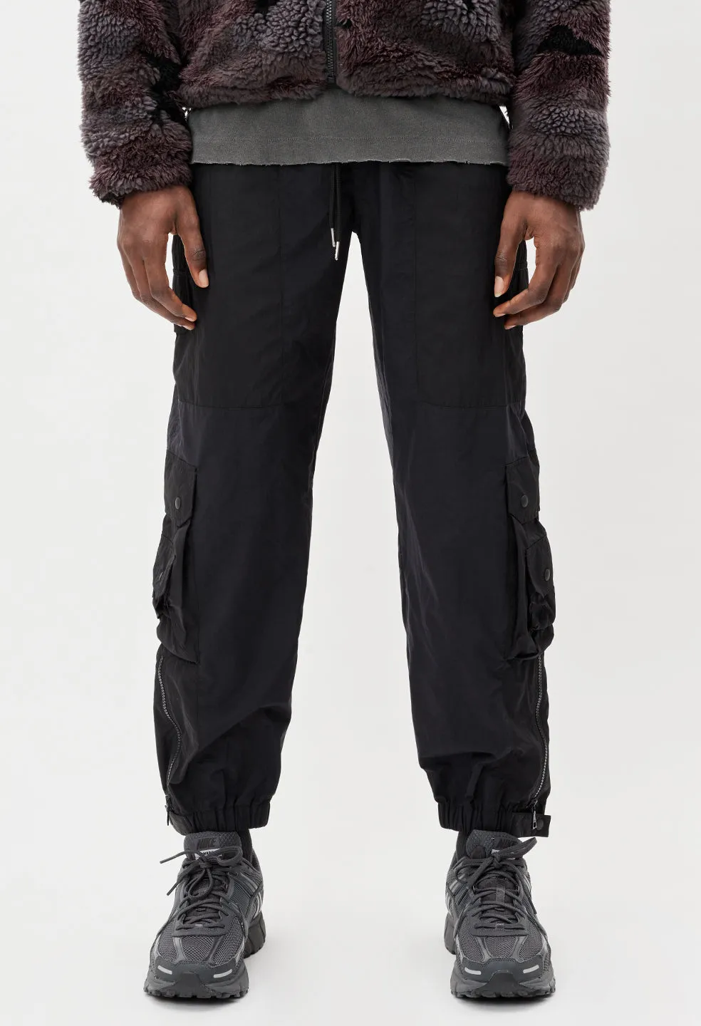 Paneled Nylon Cargo Pants / Black