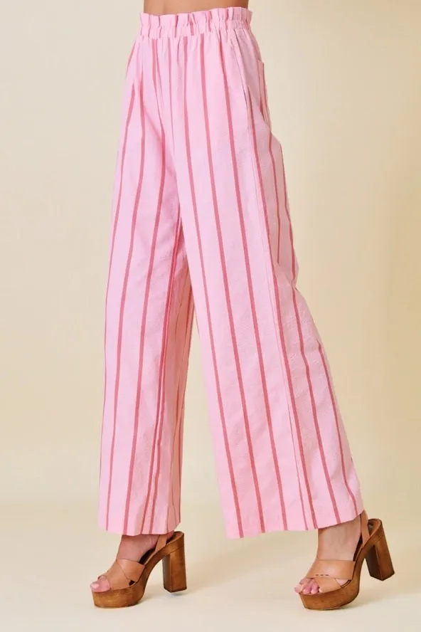 Pink Stripe Balloon Sleeve Top and Matching Pants Set