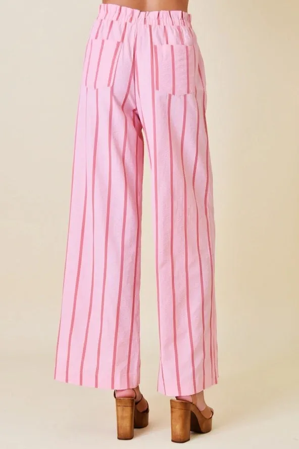 Pink Stripe Balloon Sleeve Top and Matching Pants Set