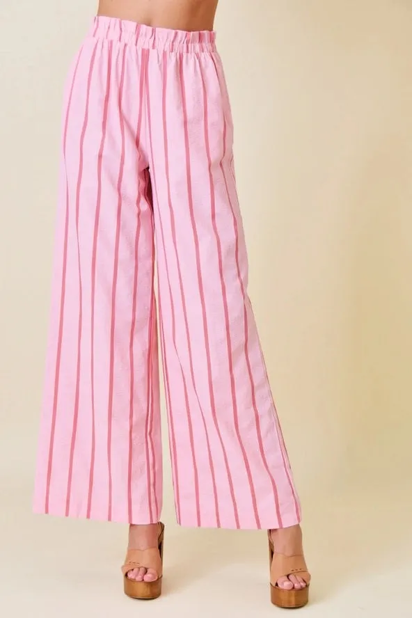 Pink Stripe Balloon Sleeve Top and Matching Pants Set