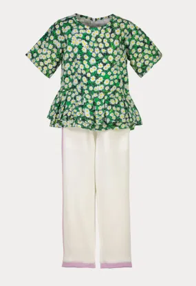 Pleated Floral Printed Peplum And Pant Set