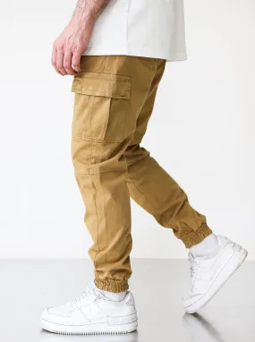 Premium Elasticated Cargo Pants  - Camel